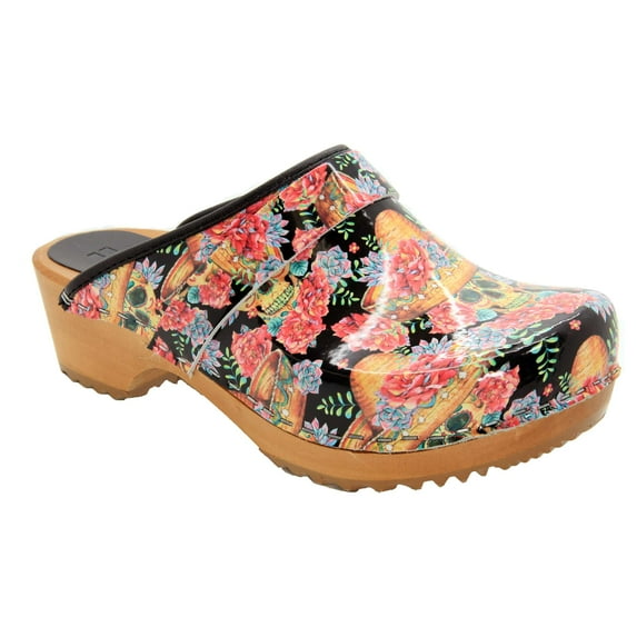 BJORK Maja Wood Printed Leather Clogs (Vera - EU39)
