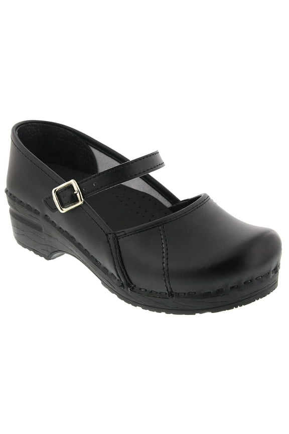 Marcella Mary Jane Leather Clogs (Black Cabrio, EU-38)