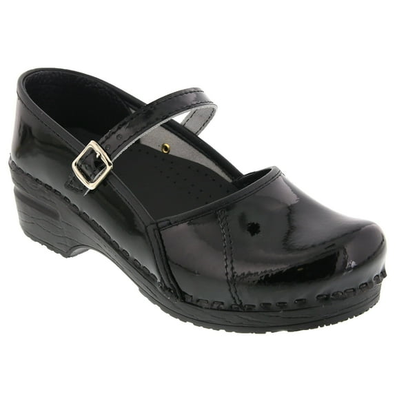 BJORK Marcella Mary Jane Leather Clogs (Black Patent, EU-38)