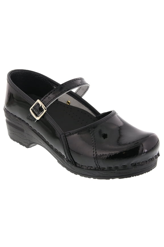 Marcella Mary Jane Leather Clogs (Black Patent, EU-41)