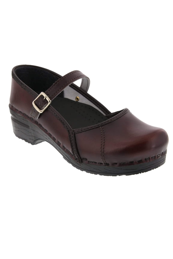 Marcella Mary Jane Leather Clogs (Bordeaux Cabrio, EU-41)