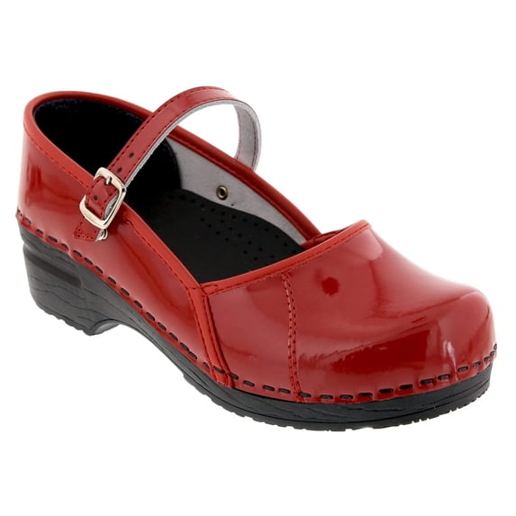 BJORK Marcella Mary Jane Leather Clogs (Red Patent, EU-42)