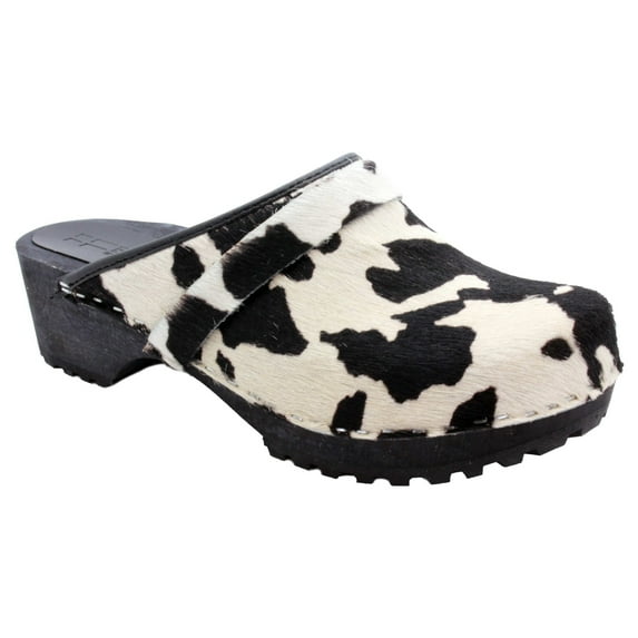 BJORK Safari Wood Open Back Black Cow Leather Clogs