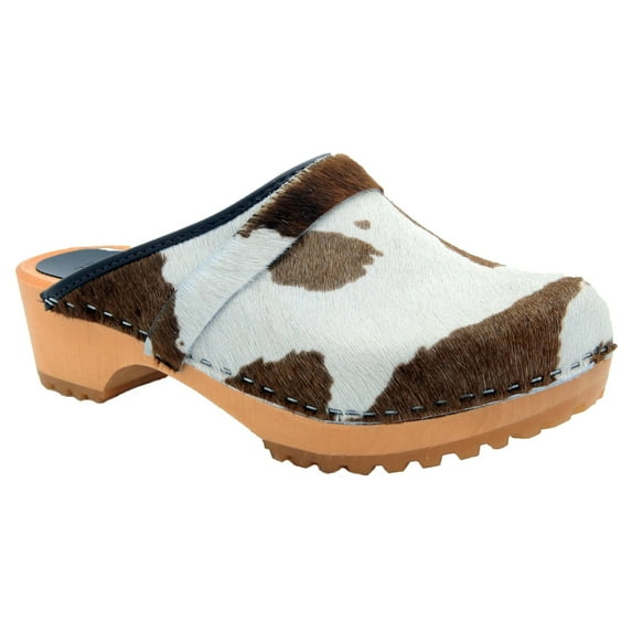 BJORK Safari Wood Open Back Brown Cow Leather Clogs