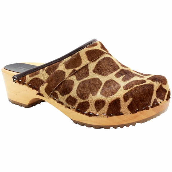 BJORK Safari Wood Open Back Giraffe Clogs