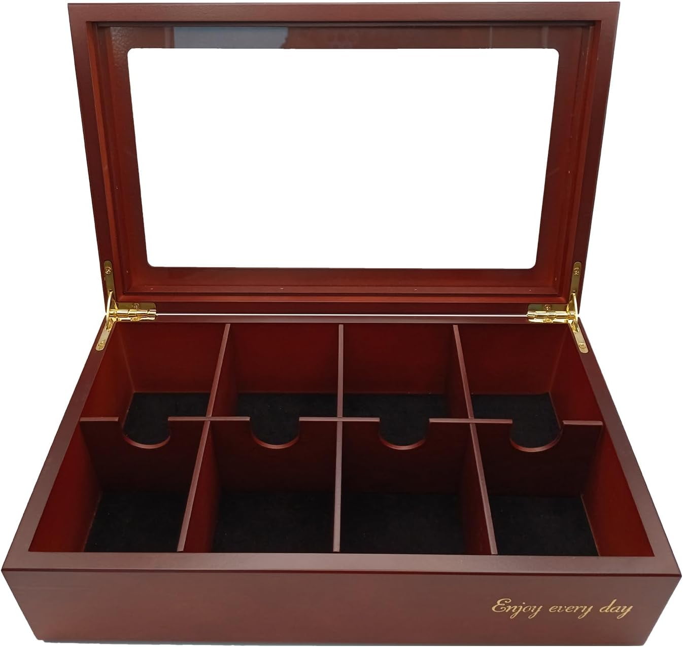 Cherry Wooden Tea Box with 8 Compartments and Window Lid