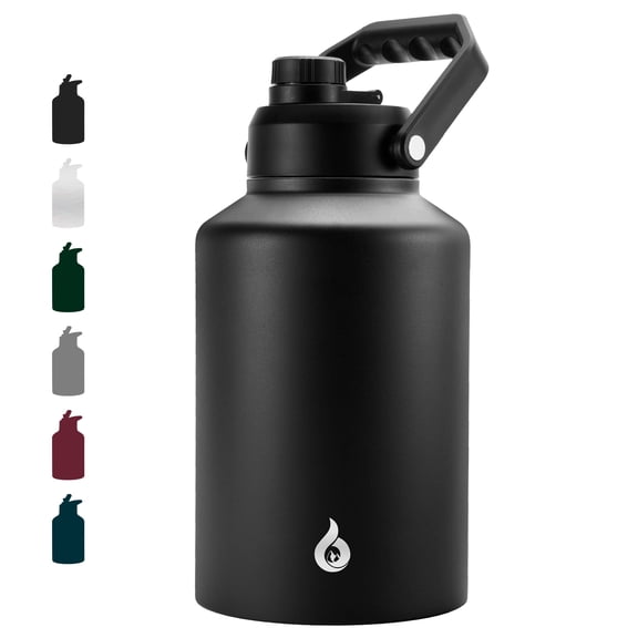 BJPKPK 128oz Insulated Water Bottle with Wide Mouth, One Gallon Stainless Steel Water Bottle with Handle, One Gallon Water Jug for Sports, Travel, Midnight Black