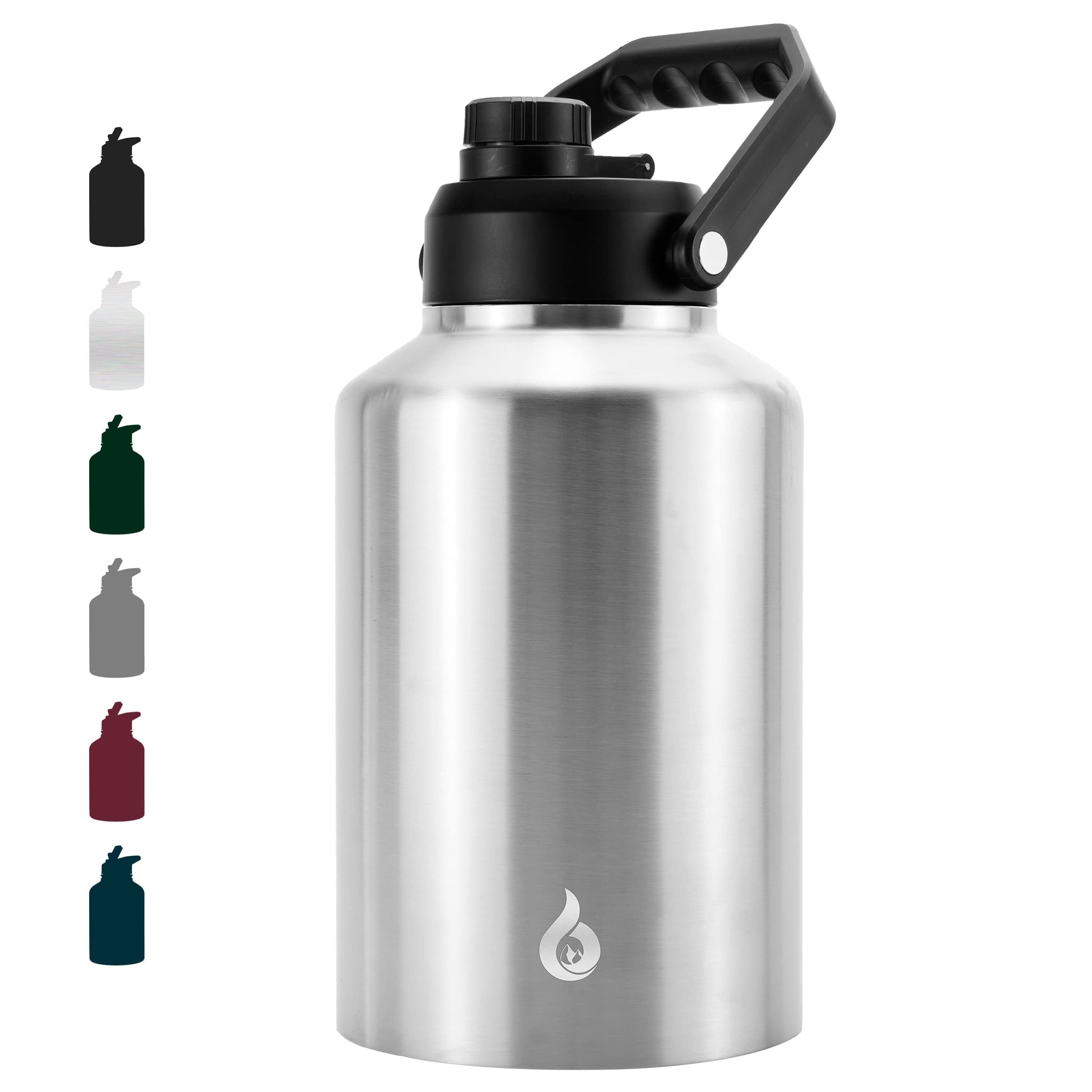 BJPKPK 128oz Insulated Water Bottle with Wide Mouth, One Gallon Stainless Steel Water Bottle with Handle, One Gallon Water Jug for Sports, Travel, Stainless Steel
