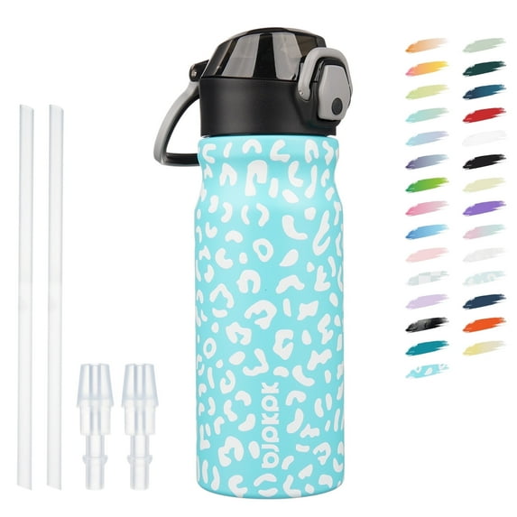 BJPKPK 18oz Stainless Steel Water Bottle with Straw, Insulated Water Bottle with Leak Proof Lid, Sky Blue Leopard