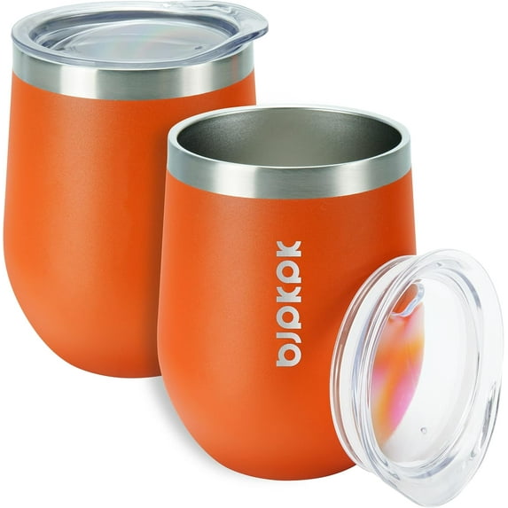 BJPKPK 2 pcs 12oz Insulated wine tumbler, 12oz Insulated Wine Tumbler with Lid,Unbreakable Stainless Steel Wine Glasses, Insulated Tumbler for Home & Outdoor, Orange