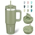 thumbnail image 1 of BJPKPK 30 oz Stainless Steel Tumbler With Handle Insulated Tumblers With 2 Straw Travel Coffee Mug With Lid,Sage, 1 of 5