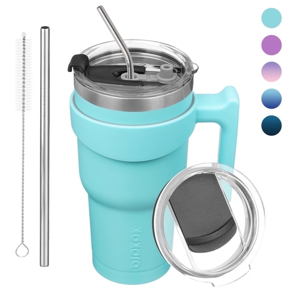 BJPKPK 30oz Stainless Steel Insulated Tumbler, Travel Coffee Tumbler with Handle and Straw, Ocean