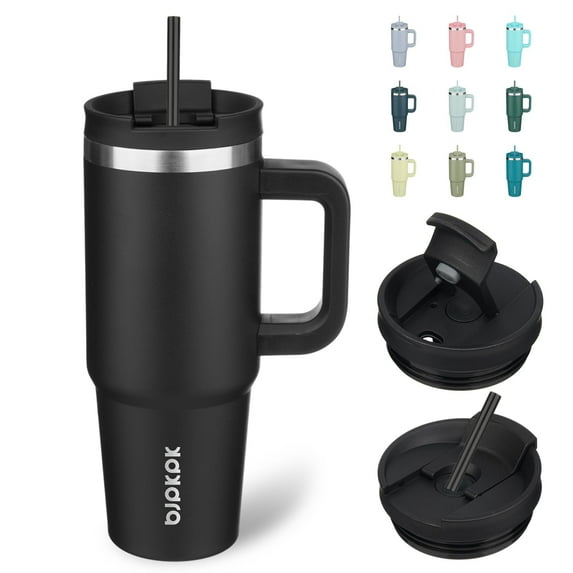 BJPKPK 30oz Stainless Steel Insulated Tumbler With Handle And Lid Straw Travel Coffee Mug Thermal Cup,Black