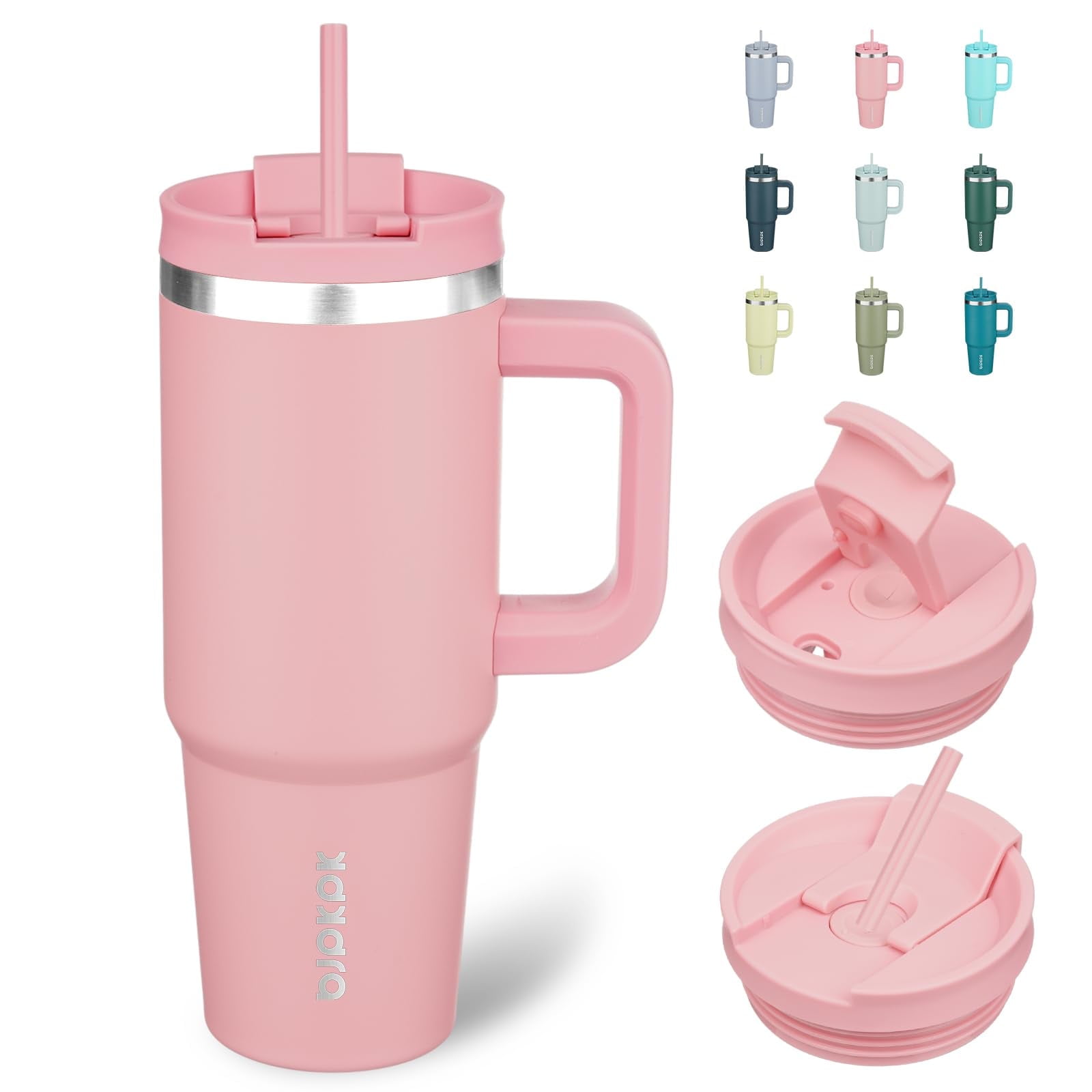 Walmart Deals of BJPKPK 30oz Stainless Steel Insulated Tumbler, Light Pink, With Handle, Lid And Straws
