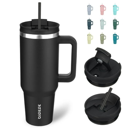 BJPKPK 40 oz Tumbler With Handle Insulated Tumblers With Lid And Straw Stainless Steel Thermal Cup,Black