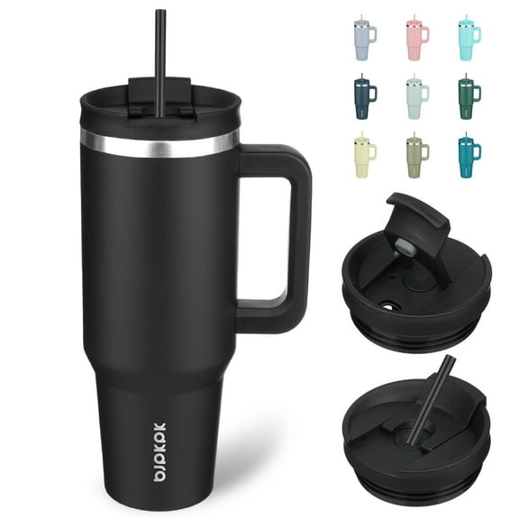 BJPKPK 40 oz Tumbler With Handle Insulated Tumblers With Lid And Straw Stainless Steel Thermal Cup,Black