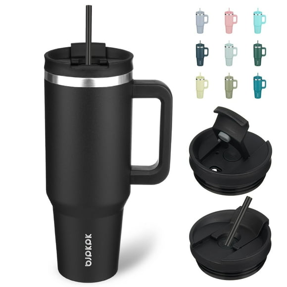 BJPKPK 40 oz Tumbler With Handle Insulated Tumblers With Lid And Straw Stainless Steel Thermal Cup,Black