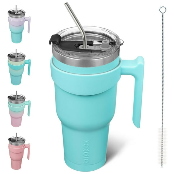 BJPKPK 40oz Stainless Steel Insulated Tumbler, Travel Coffee Tumbler with Handle and Straw, Turquoise