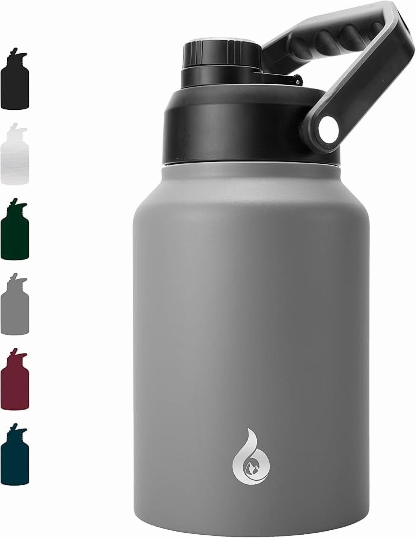 BJPKPK 64 oz Insulated Water Bottle, Dishwasher Safe Half Gallon Water Bottle with Ergonomic Handle, BPA Free Leak Proof Water Jug for Sports, Metal Water Bottle with Anti-slip Bottom, Grey