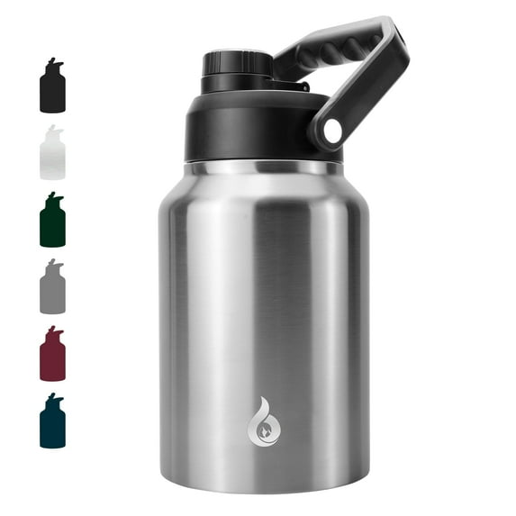 BJPKPK 64 oz Insulated Water Bottle, Dishwasher Safe Half Gallon Water Bottle with Handle, BPA Free Leak Proof Water Jug with Anti-slip Bottom, Stainless Steel