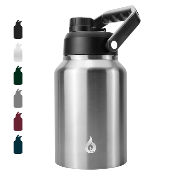 BJPKPK 64 oz Insulated Water Bottle, Dishwasher Safe Half Gallon Water Bottle with Handle, BPA Free Leak Proof Water Jug with Anti-slip Bottom, Stainless Steel