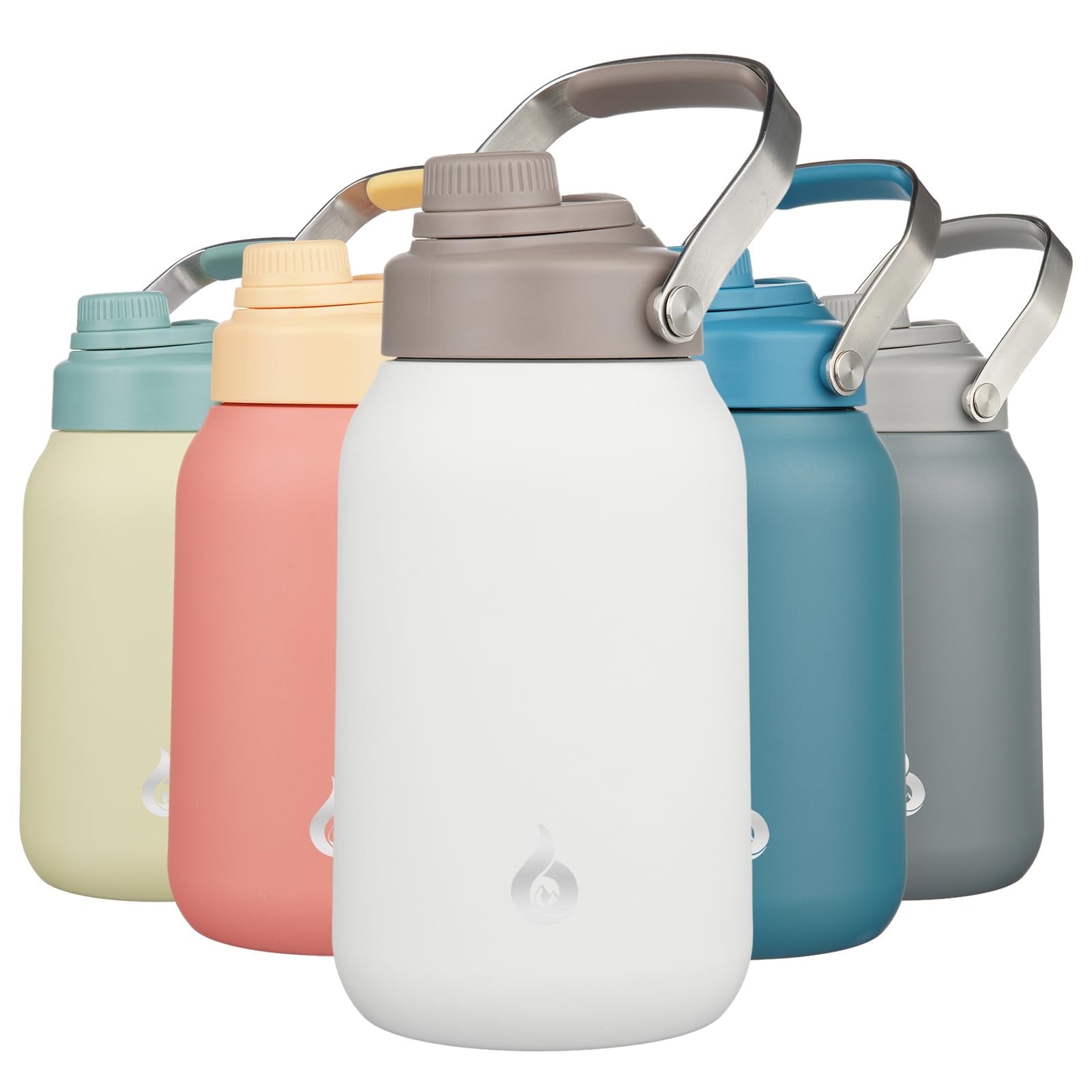 BJPKPK Half Gallon Insulated Water Bottles, 64oz Water Jug with Metal Handle & BPA Free Spout Lid, Dishwasher Safe Thermos Water Bottle, Large Stainless Steel Gym Sport Water Bottles, Milky White