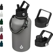 BJPKPK Half Gallon Insulated Water Bottles with Straw Lid,64oz Large Water Bottle,Stainless Steel Water Bottles with 3 Lids and Paracord Handle, Water Bottle for Hot & Cold Liquid, Gray