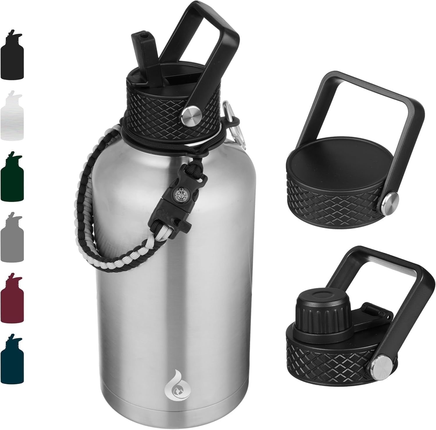BJPKPK Half Gallon Insulated Water Bottles with Straw Lid,64oz Large Water Bottle,Stainless Steel Water Bottles with 3 Lids and Paracord Handle, Water Bottle for Hot & Cold Liquid, Stainless Steel