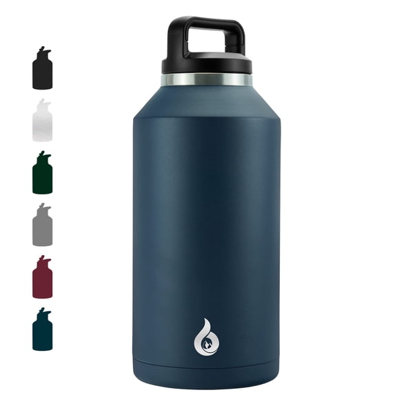 BJPKPK Half Gallon Water Bottle Insulated, Dishwasher Safe 64 oz Water Bottle with Handle, Leakproof BPA Free Water Jug, Large Stainless Steel Water Bottle for Sports, Navy Blue