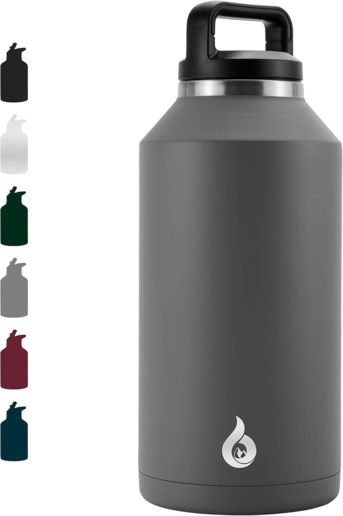BJPKPK Half Gallon Water Bottle Insulated, Dishwasher Safe 64 oz Water Bottle with Handle, Leakproof BPA Free Water Jug, Large Stainless Steel Water Bottle for Sports, Grey