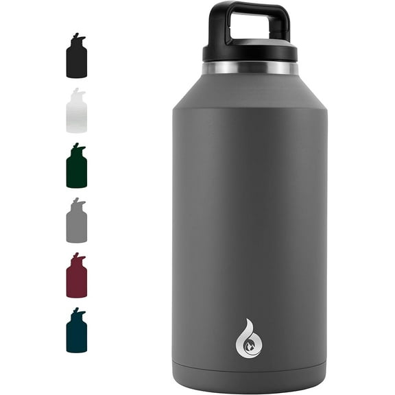 BJPKPK Half Gallon Water Bottle Insulated, Dishwasher Safe 64 oz Water Bottle with Handle, Leakproof BPA Free Water Jug, Large Stainless Steel Water Bottle for Sports, Grey