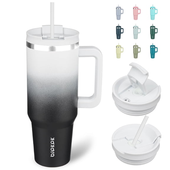 BJPKPK Insulated Tumblers With Handle And Straw 40 oz Stainless Steel Tumbler Cups With Lid,Day & Night