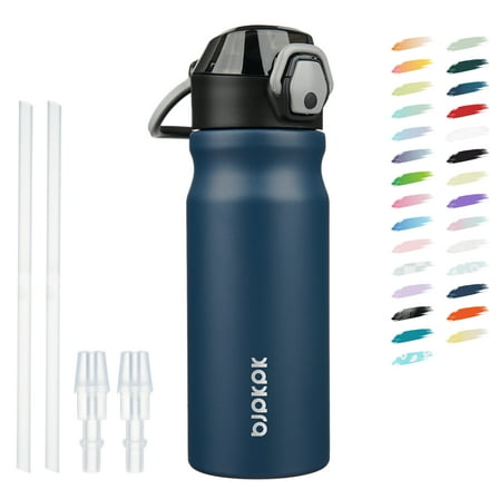 BJPKPK Insulated Water Bottle 18oz Stainless Steel Water Bottles With Straw And Carry Handle Double Wall Metal Thermos,Navy Blue