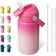 thumbnail image 1 of BJPKPK Insulated Water Bottle with Straw Lid, 12oz Thermos Water Bottles with Soft Nozzle, Flex Handle & Non-slip Boot, BPA Free Leak Proof Stainless Steel Metal Water Bottles, Tumblers, Cups,Cherry, 1 of 7