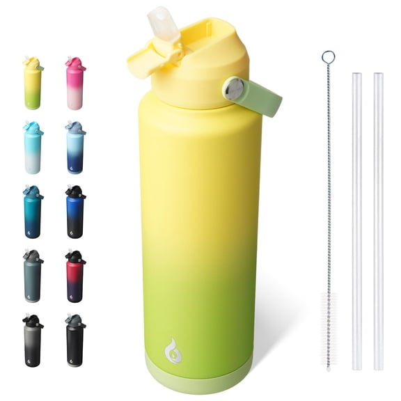 BJPKPK Insulated Water Bottle with Straw Lid, 40oz Large Thermos, BPA Free Leak Proof Stainless Steel Metal Water Bottles for Travel, Sports, Fresh Green