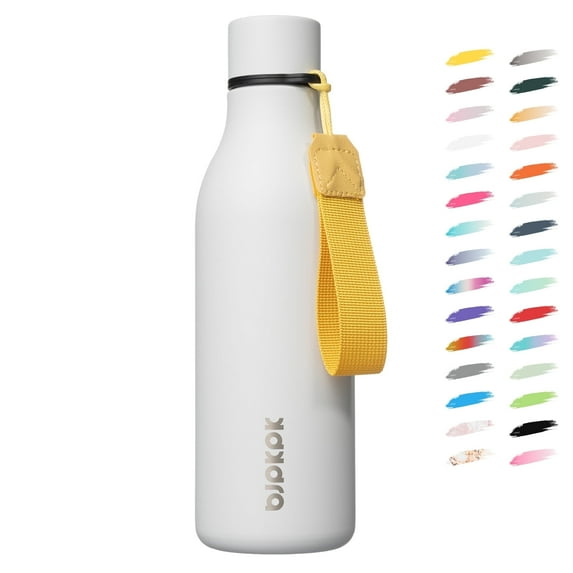 BJPKPK Insulated Water Bottles, 18 oz Stainless Steel Metal Water Bottle with Strap, BPA Free Leak Proof Thermos, Mugs, Flasks, Reusable Water Bottle for Sports & Travel, White
