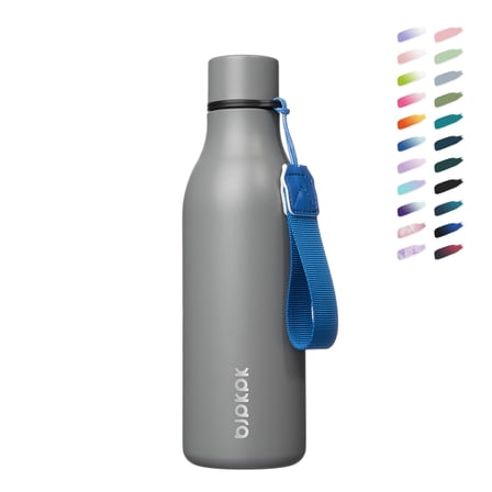 BJPKPK Insulated Water Bottles, 18 oz Stainless Steel Metal Water Bottle with Strap, BPA Free Leak Proof Thermos, Mugs, Flasks, Reusable Water Bottle for Sports & Travel, Grey