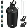 thumbnail image 1 of BJPKPK One Gallon Insulated Water Bottles with Straw Lid, 128oz Large, Stainless Steel Water Bottles with 3 Lids and Paracord Handle for Hot & Cold Liquid, Black, 1 of 5