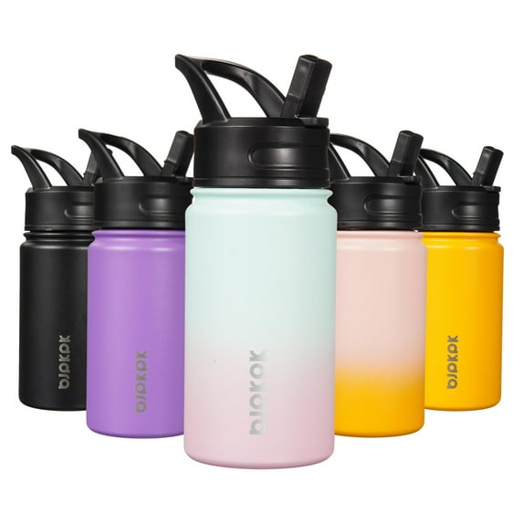 BJPKPK Water Bottle with Straw Lid, 15 oz Insulated Water Bottle, Stainless Steel Metal Water Bottles, Reusable Leak Proof BPA Free Thermos, Flask, Cups,Marshmallow