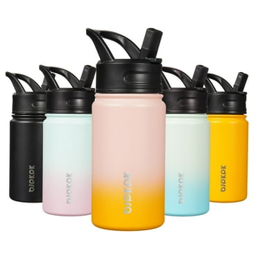 BJPKPK Water Bottle with Straw Lid, 15 oz Insulated Water Bottle, Stainless Steel Metal Water Bottles, Reusable Leak Proof BPA Free Thermos, Flask, Cups, Coral