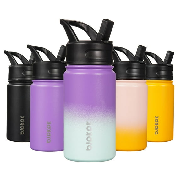 BJPKPK Water Bottle with Straw Lid, 15 oz Insulated Water Bottle, Stainless Steel Metal Water Bottles, Reusable Leak Proof BPA Free Thermos, Flask, Cups, Lavender