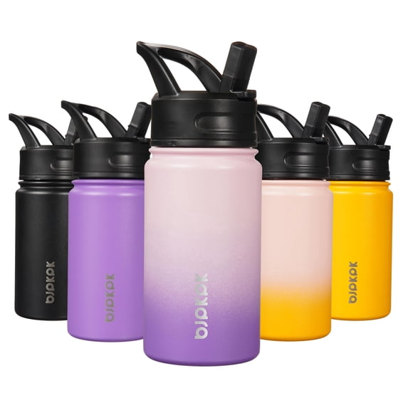 BJPKPK Water Bottle with Straw Lid, 15 oz Insulated Water Bottle, Stainless Steel Metal Water Bottles, Reusable Leak Proof BPA Free Thermos, Flask, Cups,Violet