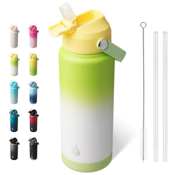 BJPKPK Water Bottle with Straw Lid, 24oz Vacuum Insulated Water Bottles, Metal Stainless Steel Water Bottle for Sports, Travel, BPA Free Leak Proof Thermos, Green