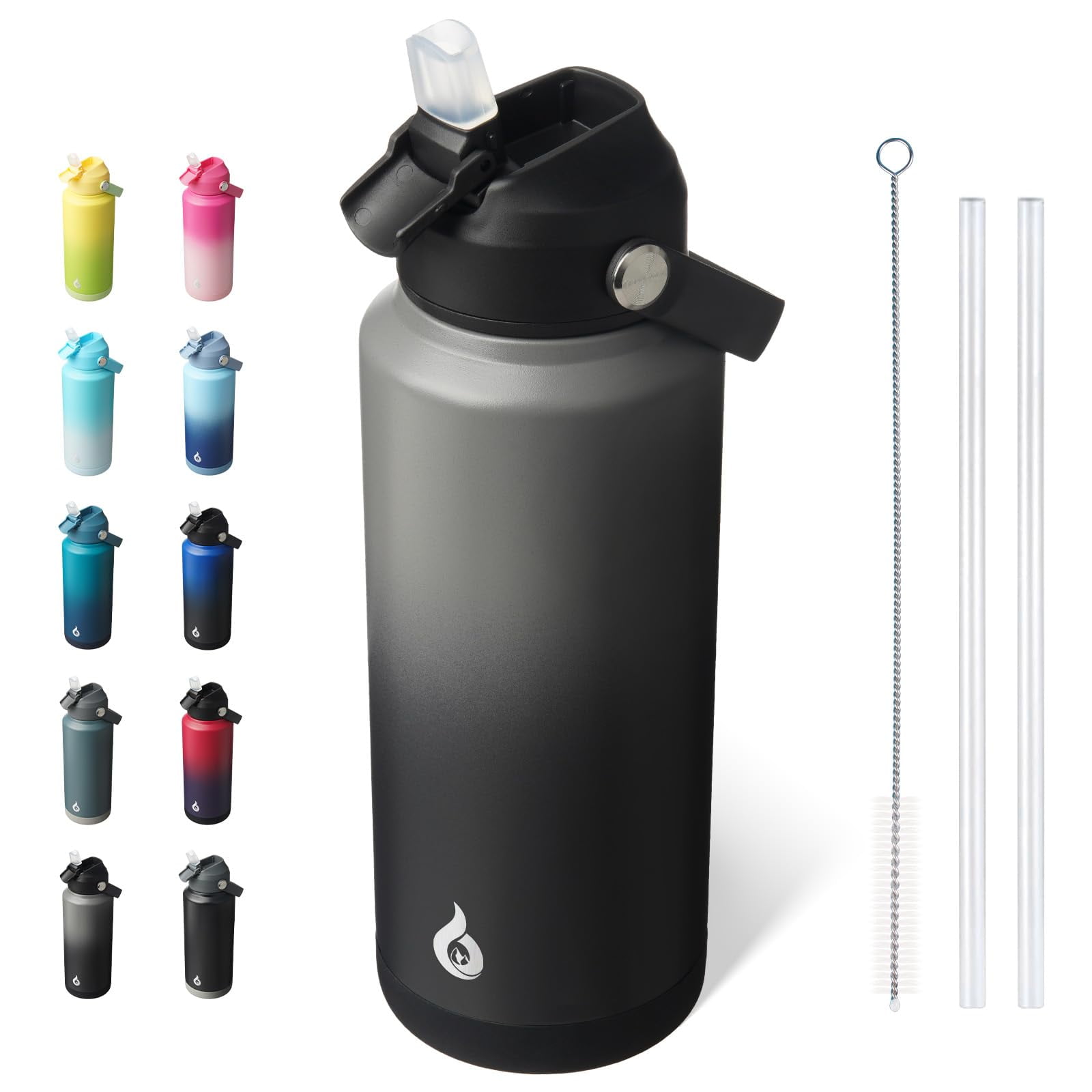 BJPKPK Water Bottle with Straw Lid, 32oz Vacuum Insulated Water Bottles ...