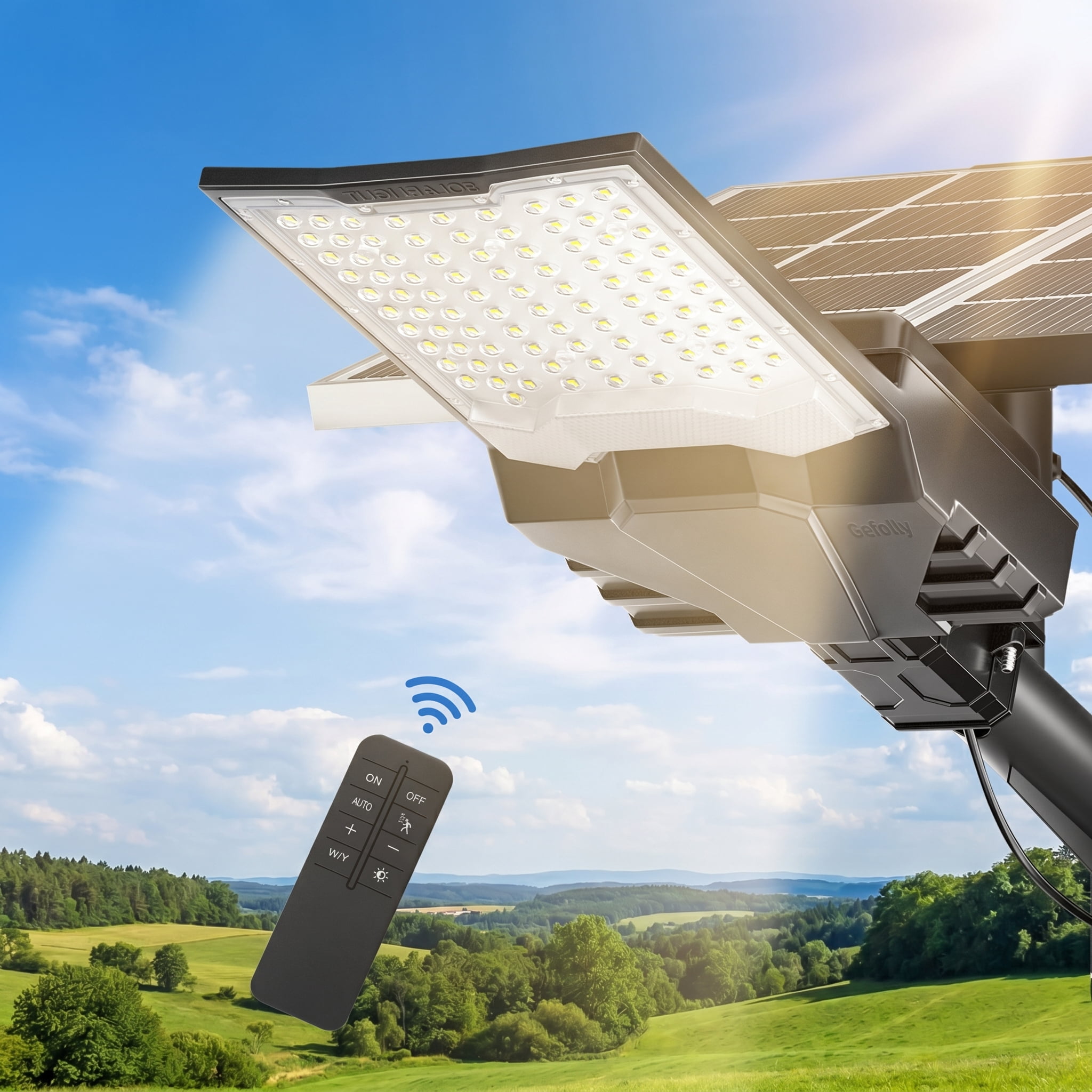 Bjsuc Solar Street Lights Outdoor, Commercial Parking Lot Light Dusk to Dawn Flood Lights Lamp for Yard, Road, Garages