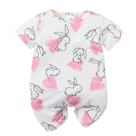 BJUTIR Babys Girls Short Sleeve Easter Cartoon Rabbit Prints Jumpsuit Outwear For Babys Clothes Bodysuit For Baby Girl