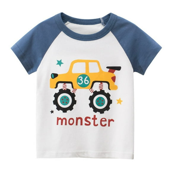 BJUTIR Boys Fashion T Shirts Short Sleeve Toddler Kids Baby Girls Cars Print Crewneck T Shirts Tops Tee Clothes For Children For 5-6 Years