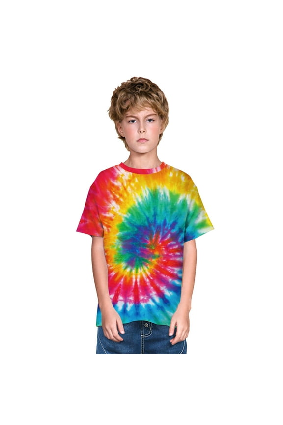 Boys Girls Toddler Tops Little Boy Tie Dyed Print Casual Short Sleeve Blouse T Shirts Tee Tops Summer Clothes For 5-14 Years Boys T Shirts