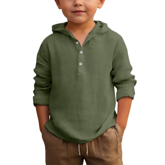 BJUTIR Boys Summer Hooded Shirt Long Sleeve Button Down Beach Top Solid Color Casual Wear Trendy Tee Size 16-17 Years