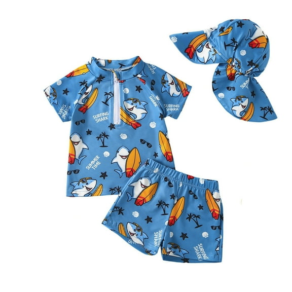 BJUTIR Boys Swimsuits Swimwear Baby Ocean Star Print Bathing Suit With Matching Hat Summer Beach Outfit For Toddlers Lightweight Sky Blue Swimming Suit Size 12-18 Months